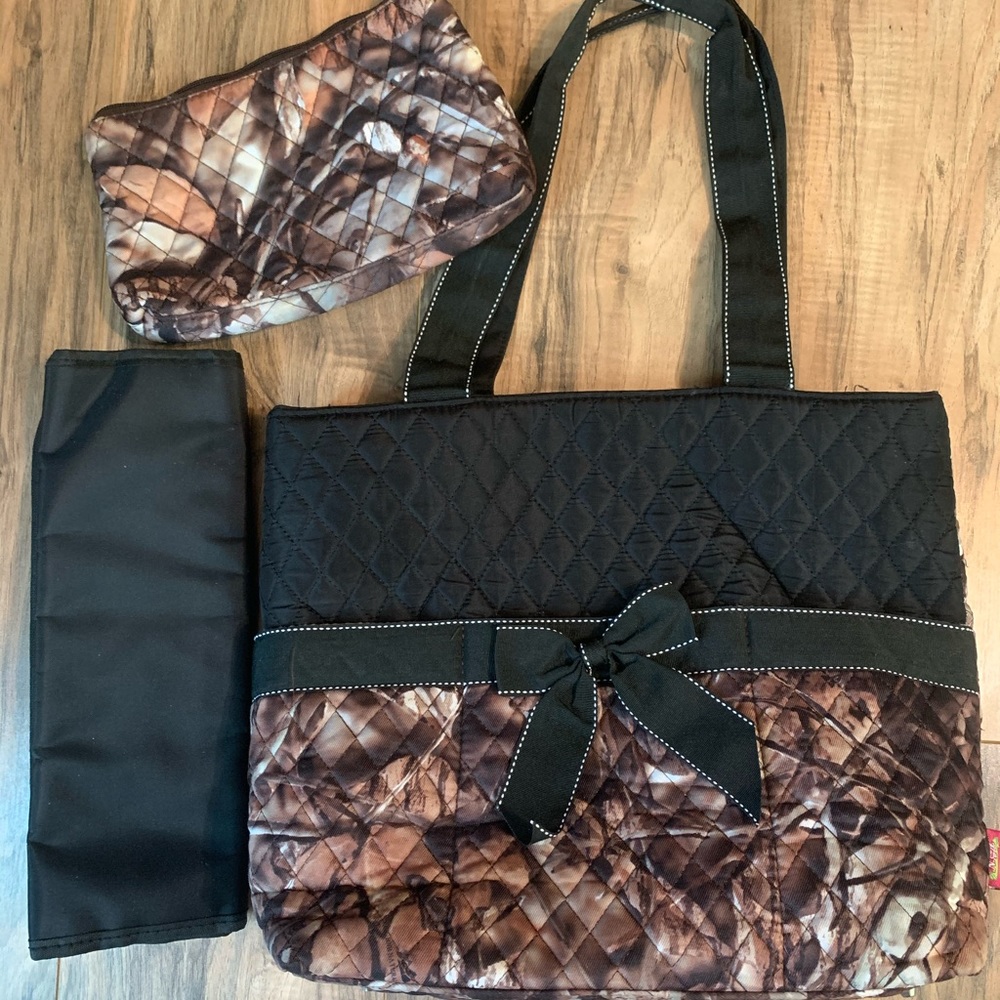 Black and camo diaper bag